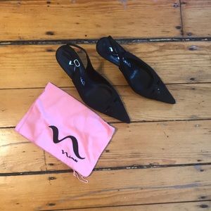 Nina black satin slingback heels